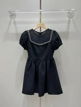 Новое сшитое платье из органзы с бусинами для ногтей, платье с пузырчатым рукавом! Пышная юбка! Модель очень красивая