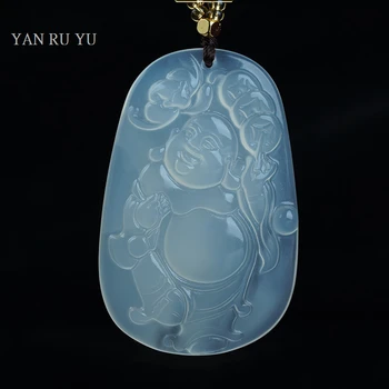 Натуральный белый Агат, Халцедон, Прозрачный Кулон Будды Майтрейи, Мужское Женское ожерелье, Ювелирный подарок в китайском стиле