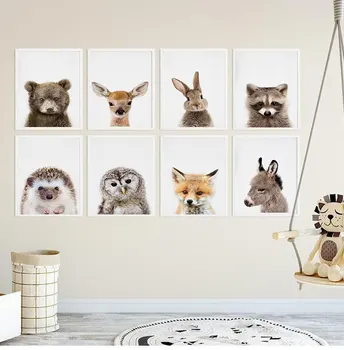 Картина с лесными животными Nordic Kid Декор детской спальни Жираф Кролик Слон Холст детский плакат настенное художественное изображение для детской комнаты Печать