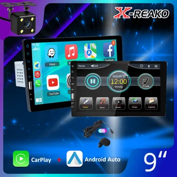X-REAKO 1 Din Автомобильный Радиоприемник с 9-Дюймовым Сенсорным Экраном CarPlay Auto Универсальный Автомобильный FM-Стерео HD Видео Автомобильный Мультимедийный Плеер Bluetooth