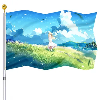 Японский Пейзажный Флаг В стиле Аниме Девушка, Стоящая на Траве Флаги Латунные Люверсы Яркий Цветной Дом В помещении На Открытом Воздухе Декор Общежития