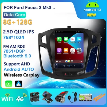 Автомобильный Радиоприемник Мультимедийный Android 13 Плеер Для Ford Focus 3 Mk3 2012-2019 Для Tesla Style Screen Navigation 2 din GPS 2din Video 4G