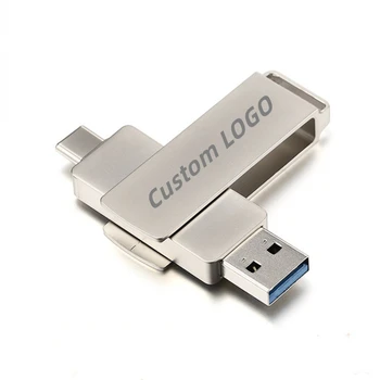 Новый Бесплатный Пользовательский логотип с Лазерной Гравировкой металла OTG Флэш-накопитель Type-C + Интерфейс USB3.0 8 ГБ 16 ГБ 32 ГБ 64 ГБ 128 ГБ Memory Stick