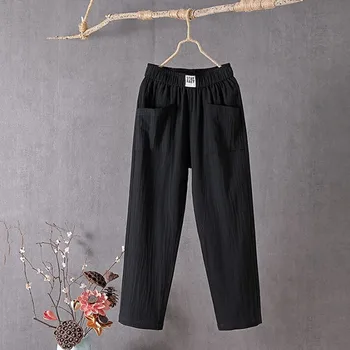 Эластичные дышащие брюки с карманами, свободные хлопковые брюки на талии, женские брюки