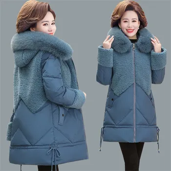 Женская пуховая куртка, зимние парки, теплое пальто нового стиля, большие размеры 4XL 5XL, подарочные ткани для матери, модная верхняя одежда