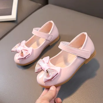 Кожаные туфли для девочек, модельные туфли принцессы, свадебные туфли с бантом для малышей, милые детские туфли на плоской подошве для выступлений H692