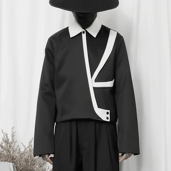 Оригинальное мужское дизайнерское короткое пальто 2023, новинка весны, бренд national tide, черно-белый контрастный свободный жакет, топ