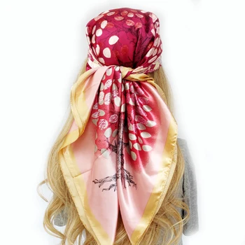 Роскошная модель 90X90 см Шелковый Хиджаб Популярный дизайн Пляжные шали Новые Летние Солнцезащитные Квадратные шарфы 2023 Мода Для женщин Головной платок