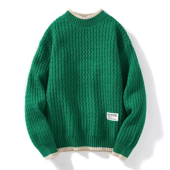 2023 Осень-зима, Мужские вязаные свитера, Винтажный свитер с круглым вырезом и длинным рукавом, Модный мужской однотонный утепленный пуловер