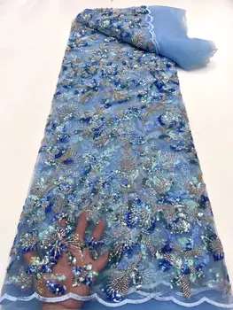 Высококачественная J-1228244 Африканская Нигерийская Тюлевая Кружевная Ткань С Вышивкой Вечернее Платье Блестками и бисером Французская Ткань Для Шитья