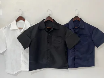 Классическая мужская летняя рубашка с короткими рукавами-поло с отворотом 23 года, свободный дизайн с вышивкой в виде перевернутого треугольника, топ из нетканого материала