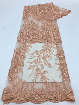 Популярная Африканская кружевная ткань 2023 года, 5 ярдов, Французская вышивка, Нигерийская сетка, блестки, кружевные ткани для свадебного платья, вечеринки