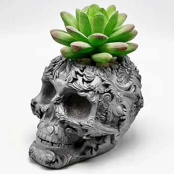3D изысканный узор, ваза с черепом, силиконовая форма, сделай сам, бетон, смола, гипсовое растение, маленький цветочный горшок, форма для украшения интерьера. инструмент
