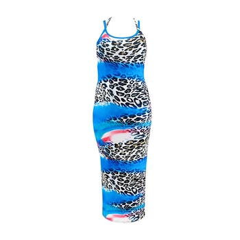 Женское Сексуальное платье-футляр на бретельках с открытой спиной, Макси-Длинное Облегающее платье с леопардовым принтом и разрезом, Клубная одежда для пляжной вечеринки.