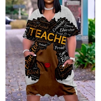 Африканская черная девушка, пакеты с 3D-принтом, Модные меланиновые женские платья с коротким рукавом, Сексуальная девушка, Бохо, Свободное пляжное платье с V-образным вырезом