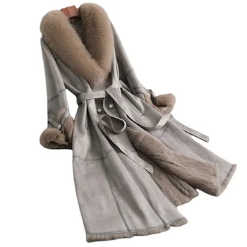 Женская зимняя шуба из кроличьей кожи Hwitex, роскошная женская куртка с меховой подкладкой, длинная шуба с высоким уличным мехом HW2021