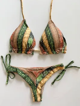 Сексуальный женский бразильский комплект бикини с оборками, цветочный купальник, летние пляжные купальники, женское мягкое бикини-бандо, новинка 2023 года, бикини