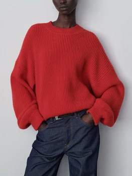 2022 женщин свитер осень и зима Новый пригородные все Матч сплошной цвет минималистский шерсти смесь вязаный пуловер