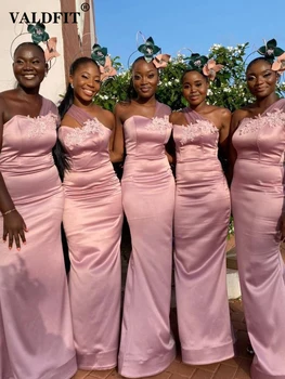 Длинные Розовые Платья Подружек Невесты Meramid с Одним Плечом 2022, Вечернее Платье Для Свадьбы в Африканском стиле Для девочек, Vestidos De Fiesta Para Bodas