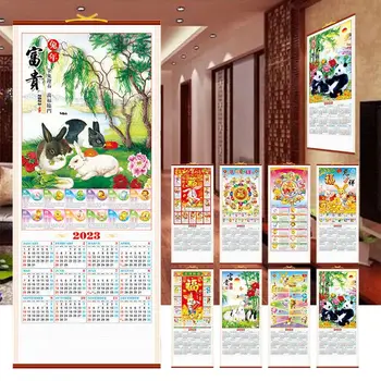 Имитация ротанга Китайский Зодиак Китайский Новый год Китайский календарь Настенный календарь с прокруткой Календарь с кроликом