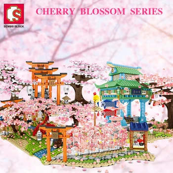 SEMBO BLOCK Sakura Street View Blocks City Cherry Blossom Японское Дерево Сакуры Мини-модель дома своими руками, детские Игрушки