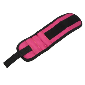 Магнитный браслет Водонепроницаемый пояс для хранения инструментов с 2 магнитами для крепления шурупов гвоздей сверл Розово-красный