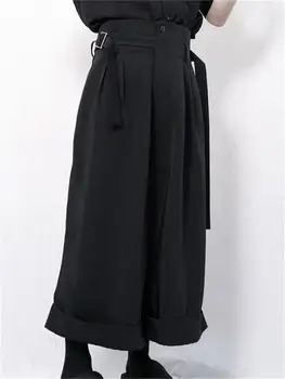 Мужские широкие брюки, весенне-осенняя новая Супер свободная пара В том же стиле, Черная простая повседневная юбка большого размера