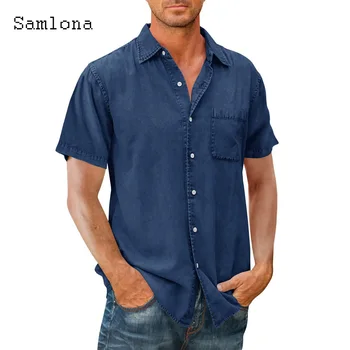 Плюс Размер 5xl Мужские Повседневные Пляжные Рубашки 2023 Однобортные Топы Мужская Модель С Коротким Рукавом Рубашка С карманом Camisa Homme Demin Блузка