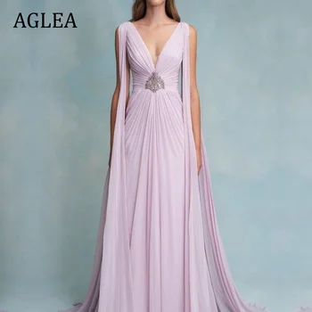 Вечерние платья AGLEA для официальных мероприятий, Элегантная вечеринка для женщин, выпускной бал, длина до пола, V-образный вырез, Прямая складка в стиле ампир