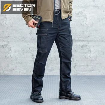 Джинсовые тактические брюки SECTOR SEVEN BDU, мужские весенние и осенние армейские джинсы для отдыха в стиле ретро, мотоциклетные рабочие джинсы с несколькими сумками