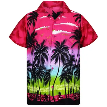 2023 Гавайская мужская рубашка 5xl летняя повседневная модная рубашка с 3D принтом, свободный мужской пляжный топ с принтом кокосовой пальмы, мужская рубашка