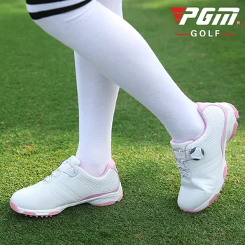 Женские туфли для гольфа PGM на фиксированной шипованной подошве с винтовой пряжкой, на шнуровке, Устойчивые к скольжению, водонепроницаемые повседневные кроссовки из микрофибры
