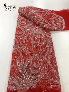 Продвинутая Новая ткань Высококачественная Вышивка ручной работы сетчатое кружево Бусины Пайетки для изготовления свадебного или вечернего платья