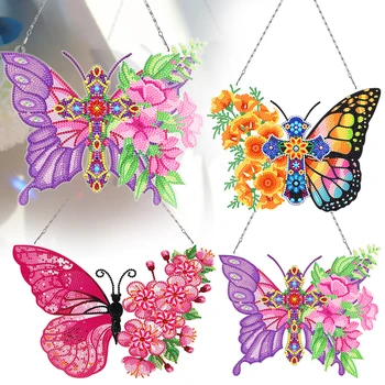 5D DIY Алмазная живопись Подвесной декор стены Подвесная бабочка Алмазная вышивка Подвеска Одностороннее украшение для дома в саду