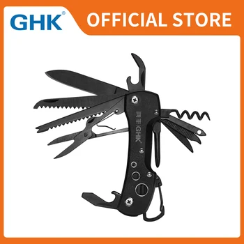 Официальные швейцарские карманные ножи GHK из нержавеющей стали с черной оксидной отделкой и алюминиевой ручкой