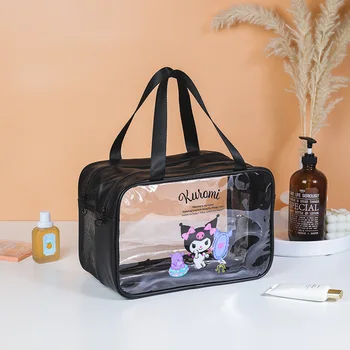 Прозрачная косметичка Sanrio hello kitty, дорожная двойная водонепроницаемая сумка из ПВХ kuromi, косметичка для хранения косметики, мультяшная пляжная сумка