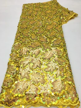Желтое Свадебное Большое Сетчатое кружево Парижские цветы Блестящая ткань с пайетками для Испанского свадебного платья Asoebi Материалы для шитья