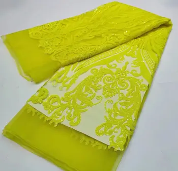 Желтая Африканская кружевная ткань, высококачественный кружевной материал, Нигерийские французские блестки, кружевная ткань для пошива свадебного платья