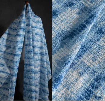 Синяя и белая хлопчатобумажная ветровка с нерегулярной текстурой в виде галстука-красителя, креативная дизайнерская ткань для одежды