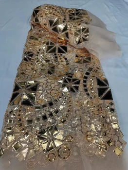 2023 Высококачественная Африканская Нигерийская кружевная ткань С вышивкой, тюль, чистое Свадебное платье, Гипюр, блестки для сетчатой ткани, 5 ярдов