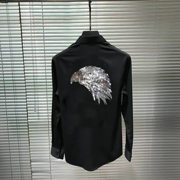 Мастерство Корейская версия Горячий бриллиантовый дизайн Молодежная мужская рубашка Модный тренд хип-хоп Удобные уличные длинные рукава