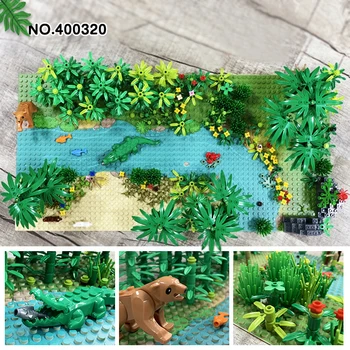 Модель Rainforests Городской куст Цветок Трава Дерево с животными DIY MOC Запчасти, совместимые со строительными блоками Friends