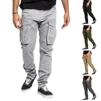Весна и осень 2023, новые свободные мужские брюки для работы, маленькие прямые брюки с несколькими карманами на шнурке, мужские брюки