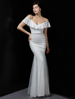 YIDINGZS, белое платье на бретелях, вечернее платье с блестками, женское длинное вечернее платье с открытыми плечами