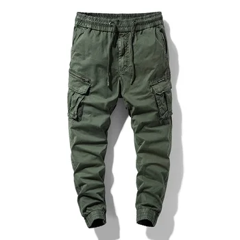 Брюки-карго Мужские повседневные брюки для бега трусцой, Хлопчатобумажная мужская уличная одежда в стиле милитари полной длины, тактические спортивные брюки