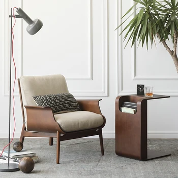 Диван-кресло Nordic Republic из массива дерева для отдыха, цвет грецкого ореха, Роскошная ткань для домашней гостиной От Single Lazy Chair