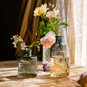 Маленькая стеклянная ваза в европейском стиле в стиле ретро, Прозрачная высушенная цветочная композиция, Гидропонные украшения для гостиной.