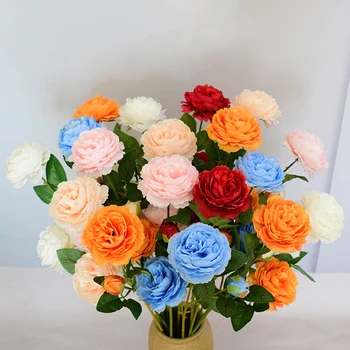 Искусственные цветы пиона, 3 головки, Пионы, шелковые цветы с длинными стеблями, искусственные цветы пиона для свадебной вечеринки, домашнего декора в офисе