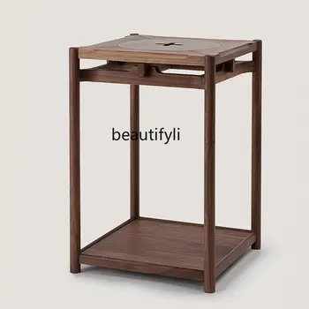 Приставной столик в китайском стиле, черный Орех, массив дерева, Приставной столик для гостиной с подставкой для цветов, стеллаж для хранения