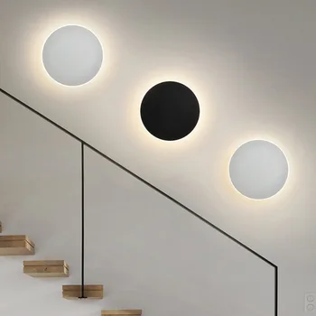 Настенный светильник с сенсорным круглым изголовьем в скандинавской спальне 110V 220V Современный минималистичный Фон для стены у прохода по лестнице Светодиодный настенный светильник